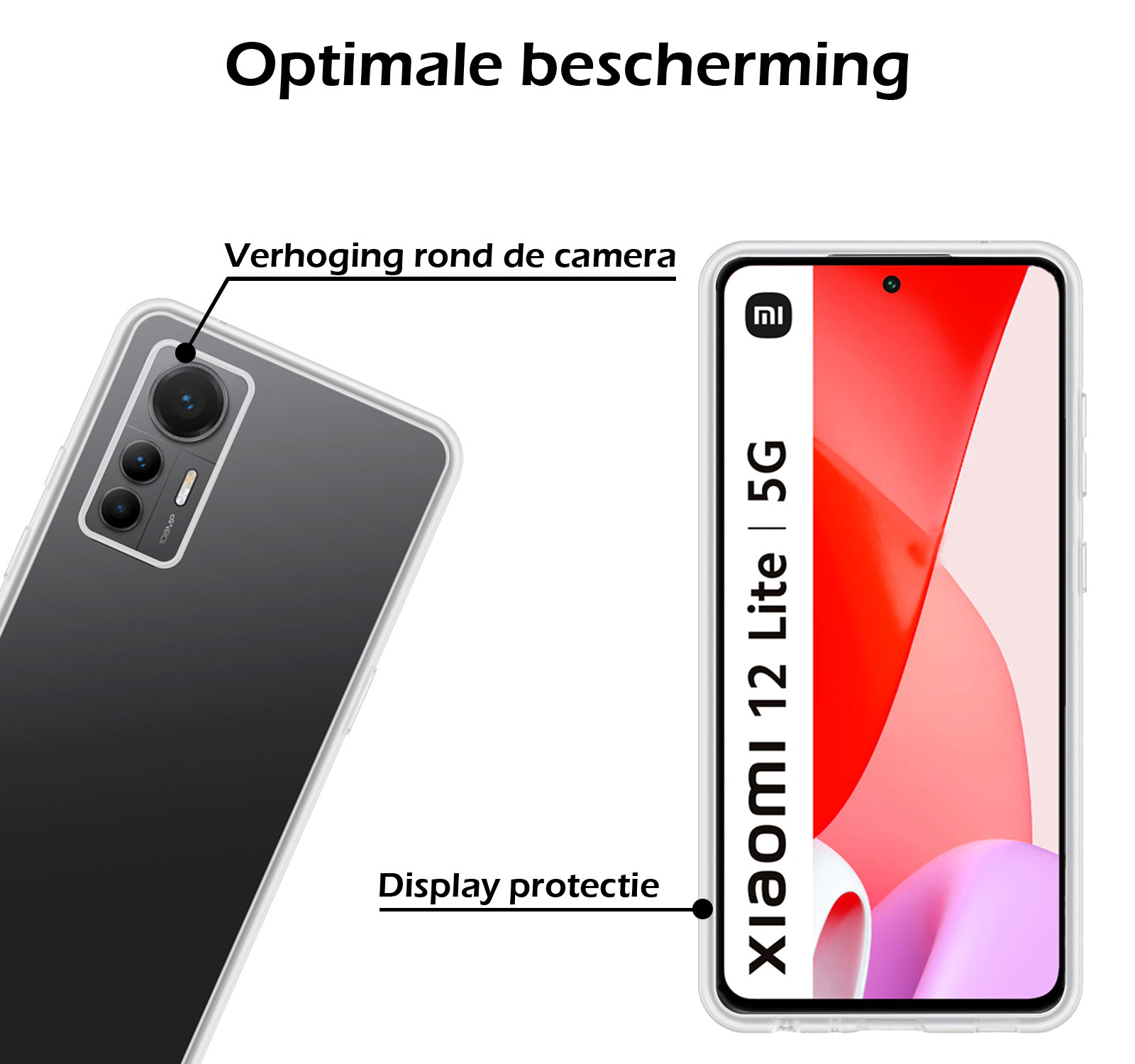 Nomfy Xiaomi 12 Lite Hoesje Siliconen Case Back Cover Met 2x Screenprotector - Xiaomi 12 Lite Hoes Cover Silicone - Transparant