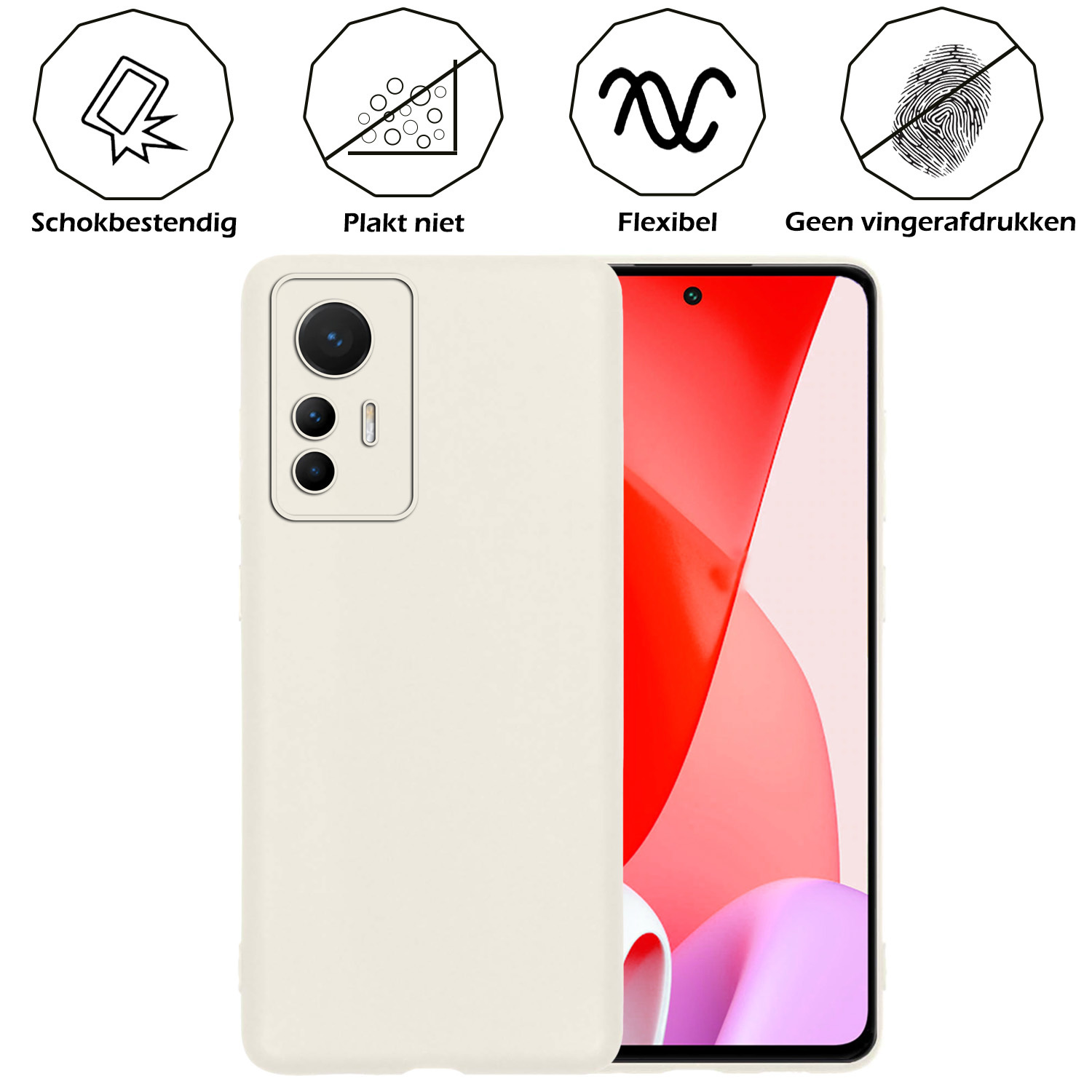 Nomfy Hoesje Geschikt voor Xiaomi 12 Lite Hoesje Siliconen Cover Case Met 2x Screenprotector - Hoes Geschikt voor Xiaomi 12 Lite Hoes Back Case - Wit