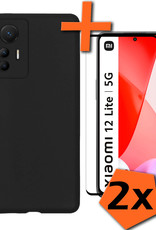 Nomfy Hoesje Geschikt voor Xiaomi 12 Lite Hoesje Siliconen Cover Case Met 2x Screenprotector - Hoes Geschikt voor Xiaomi 12 Lite Hoes Back Case - Zwart