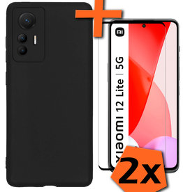 Nomfy Nomfy Xiaomi 12 Lite Hoesje Siliconen Met 2x Screenprotector - Zwart