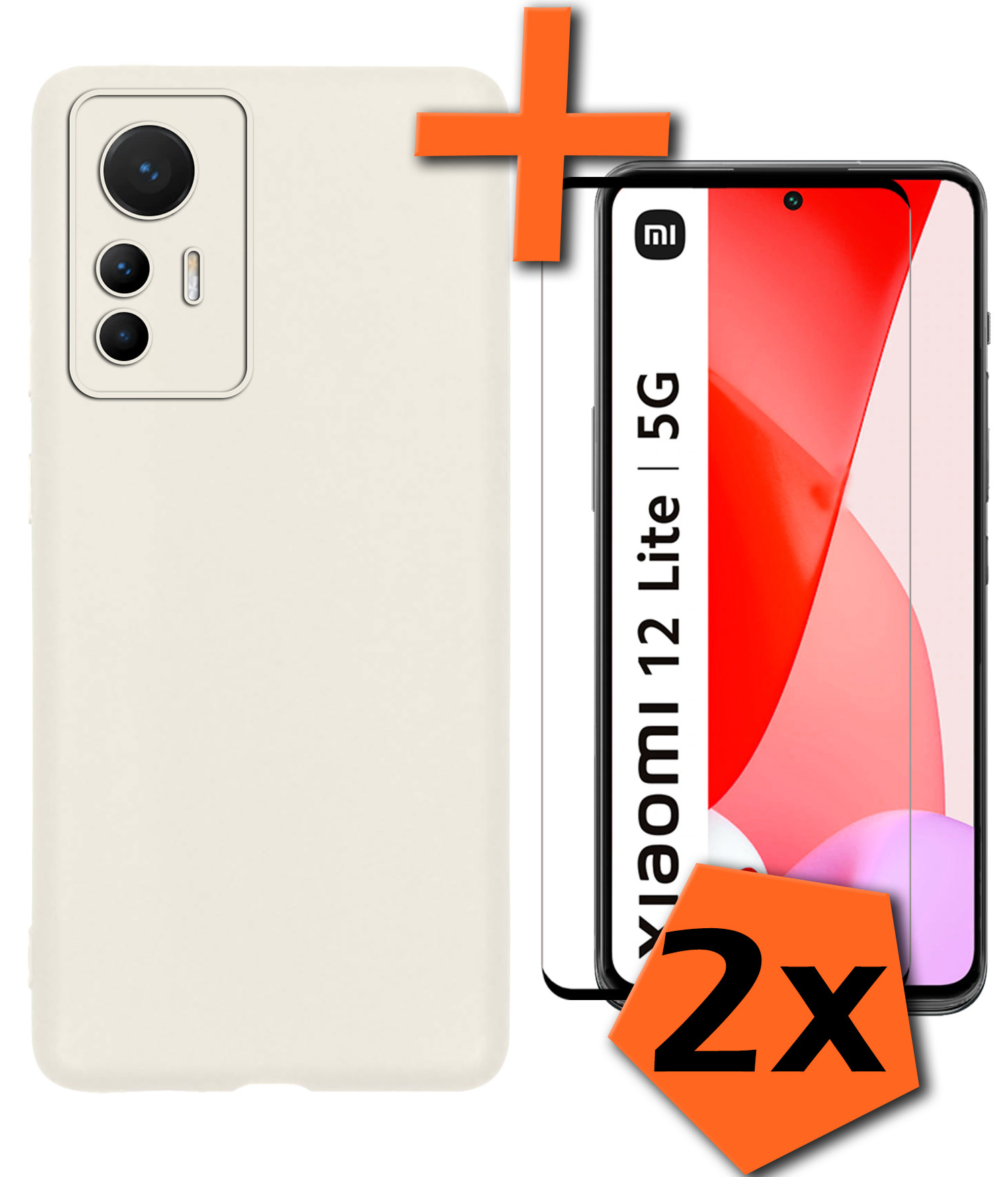 Nomfy Hoesje Geschikt voor Xiaomi 12 Lite Hoesje Siliconen Cover Case Met 2x Screenprotector - Hoes Geschikt voor Xiaomi 12 Lite Hoes Back Case - Wit