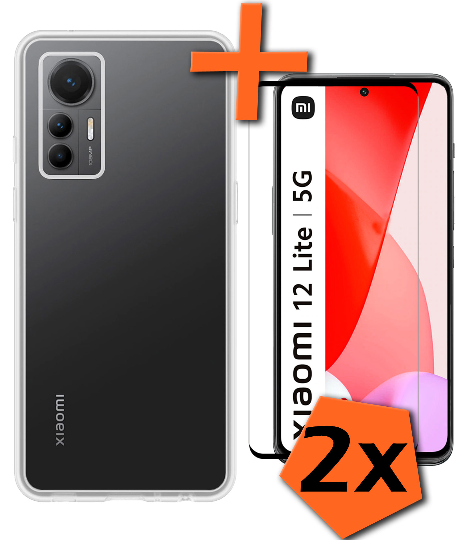 Nomfy Hoesje Geschikt voor Xiaomi 12 Lite Hoesje Siliconen Cover Case Met 2x Screenprotector - Hoes Geschikt voor Xiaomi 12 Lite Hoes Back Case - Transparant