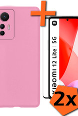 Nomfy Hoesje Geschikt voor Xiaomi 12 Lite Hoesje Siliconen Cover Case Met 2x Screenprotector - Hoes Geschikt voor Xiaomi 12 Lite Hoes Back Case - Lichtroze