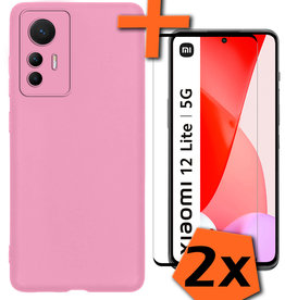 Nomfy Nomfy Xiaomi 12 Lite Hoesje Siliconen Met 2x Screenprotector - Lichtroze