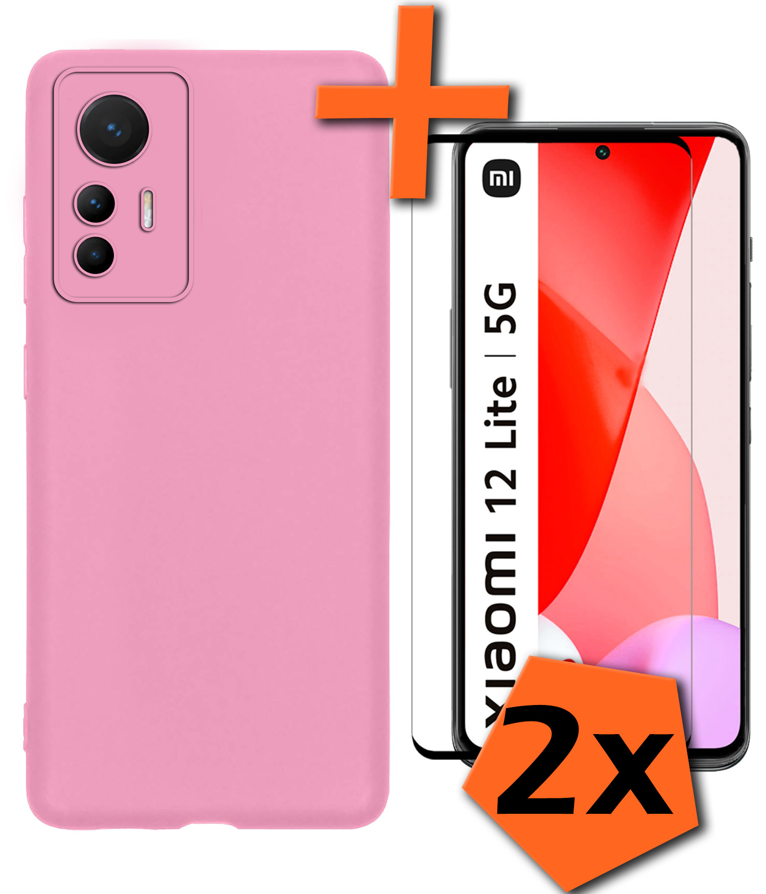 Nomfy Hoesje Geschikt voor Xiaomi 12 Lite Hoesje Siliconen Cover Case Met 2x Screenprotector - Hoes Geschikt voor Xiaomi 12 Lite Hoes Back Case - Lichtroze