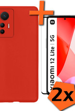 Nomfy Xiaomi 12 Lite Hoesje Siliconen Case Back Cover Met 2x Screenprotector - Xiaomi 12 Lite Hoes Cover Silicone - Rood