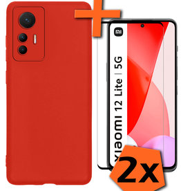 Nomfy Nomfy Xiaomi 12 Lite Hoesje Siliconen Met 2x Screenprotector - Rood