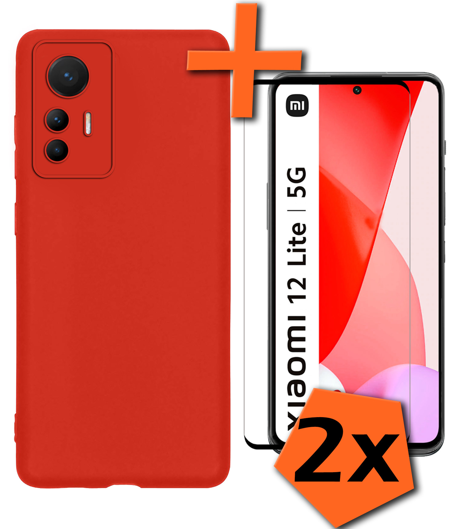 Nomfy Hoesje Geschikt voor Xiaomi 12 Lite Hoesje Siliconen Cover Case Met 2x Screenprotector - Hoes Geschikt voor Xiaomi 12 Lite Hoes Back Case - Rood