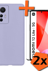 Nomfy Xiaomi 12 Lite Hoesje Siliconen Case Back Cover Met 2x Screenprotector - Xiaomi 12 Lite Hoes Cover Silicone - Lila