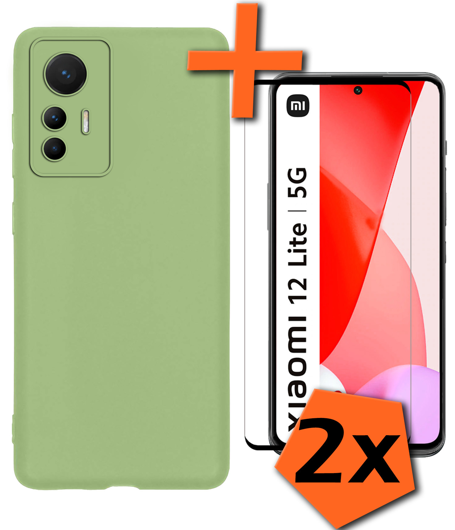 Nomfy Hoesje Geschikt voor Xiaomi 12 Lite Hoesje Siliconen Cover Case Met 2x Screenprotector - Hoes Geschikt voor Xiaomi 12 Lite Hoes Back Case - Groen