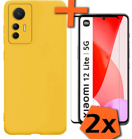 Nomfy Nomfy Xiaomi 12 Lite Hoesje Siliconen Met 2x Screenprotector - Geel