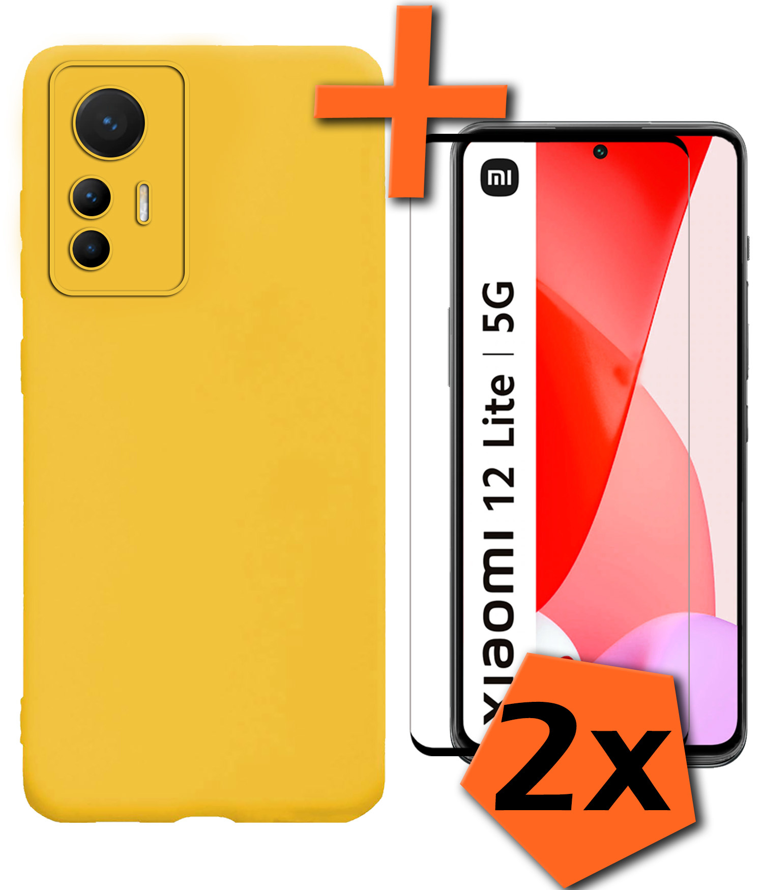 Nomfy Hoesje Geschikt voor Xiaomi 12 Lite Hoesje Siliconen Cover Case Met 2x Screenprotector - Hoes Geschikt voor Xiaomi 12 Lite Hoes Back Case - Geel