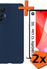 Nomfy Hoesje Geschikt voor Xiaomi 12 Lite Hoesje Siliconen Cover Case Met 2x Screenprotector - Hoes Geschikt voor Xiaomi 12 Lite Hoes Back Case - Donkerblauw