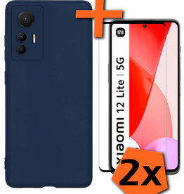 Nomfy Nomfy Xiaomi 12 Lite Hoesje Siliconen Met 2x Screenprotector - Donkerblauw