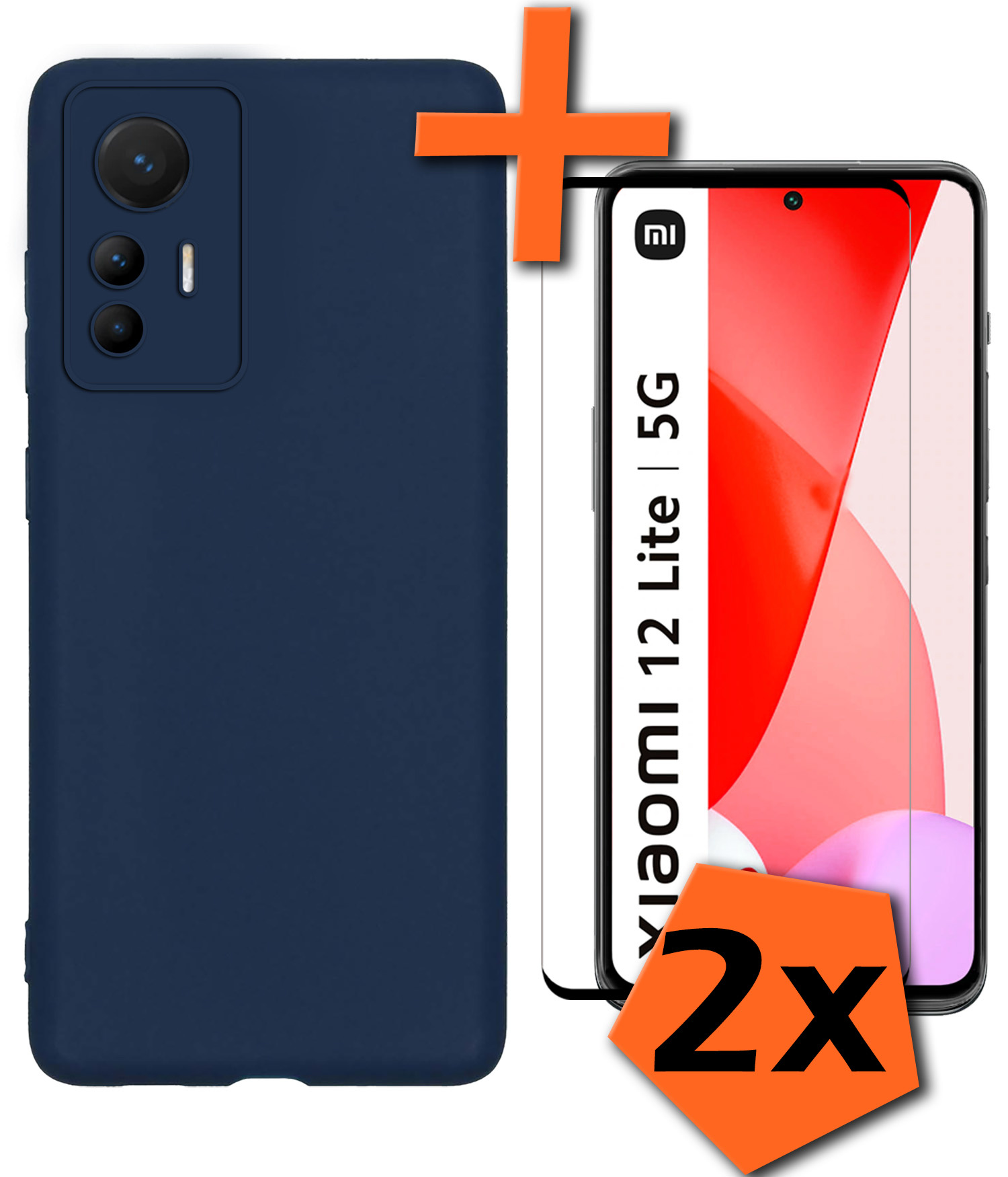 Nomfy Xiaomi 12 Lite Hoesje Siliconen Case Back Cover Met 2x Screenprotector - Xiaomi 12 Lite Hoes Cover Silicone - Donker Blauw