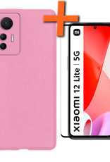 Nomfy Hoesje Geschikt voor Xiaomi 12 Lite Hoesje Siliconen Cover Case Met Screenprotector - Hoes Geschikt voor Xiaomi 12 Lite Hoes Back Case - Lichtroze