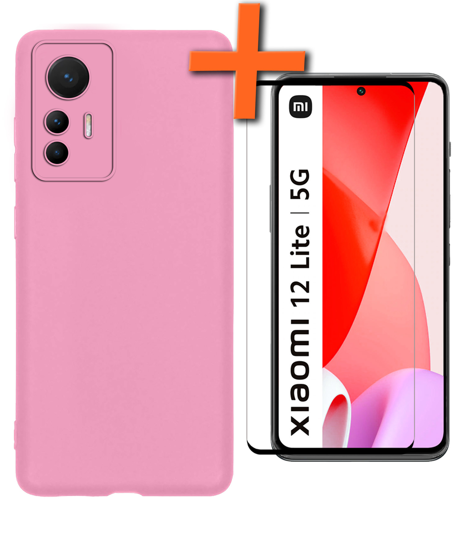 Nomfy Hoesje Geschikt voor Xiaomi 12 Lite Hoesje Siliconen Cover Case Met Screenprotector - Hoes Geschikt voor Xiaomi 12 Lite Hoes Back Case - Lichtroze