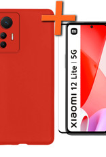 Nomfy Hoesje Geschikt voor Xiaomi 12 Lite Hoesje Siliconen Cover Case Met Screenprotector - Hoes Geschikt voor Xiaomi 12 Lite Hoes Back Case - Rood