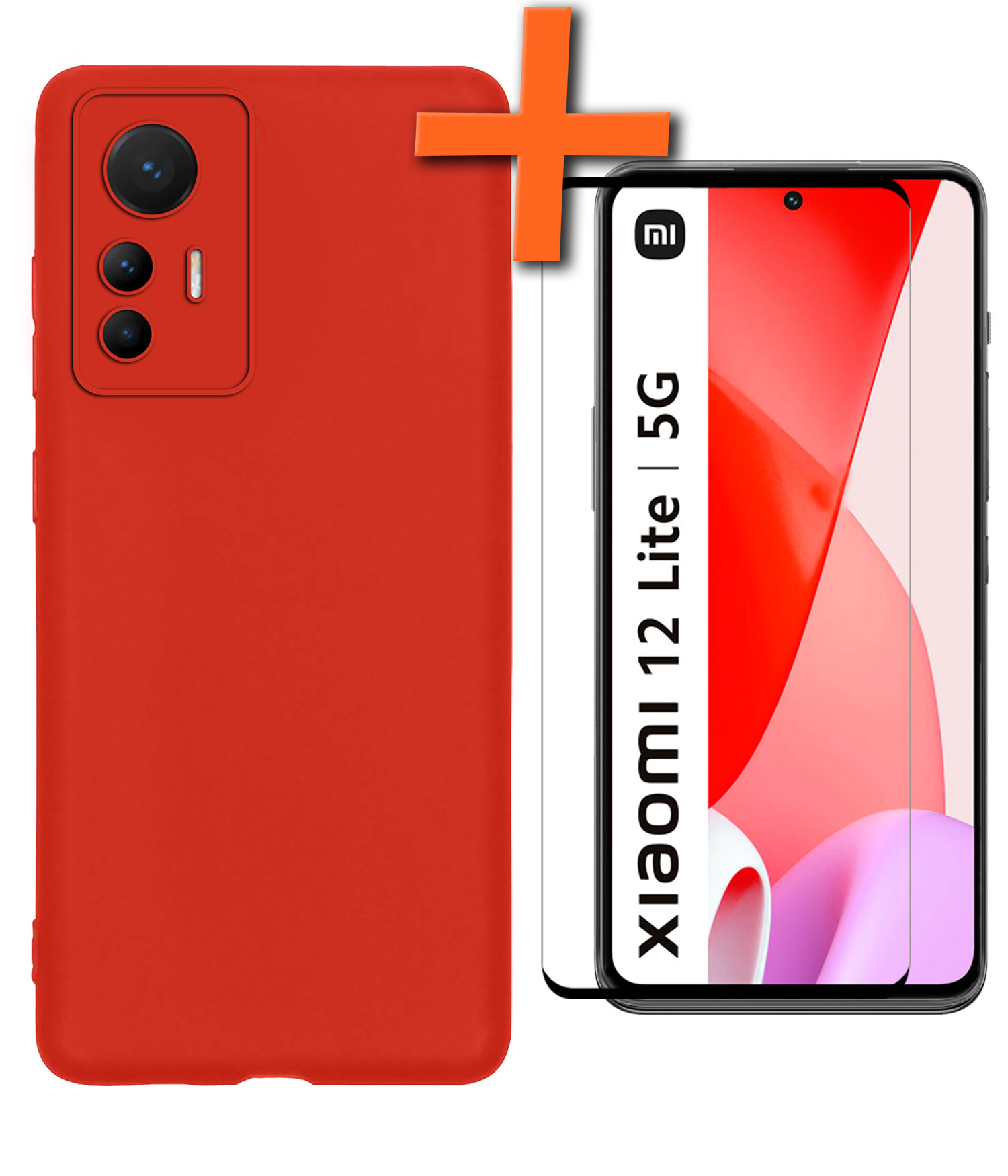 Nomfy Hoesje Geschikt voor Xiaomi 12 Lite Hoesje Siliconen Cover Case Met Screenprotector - Hoes Geschikt voor Xiaomi 12 Lite Hoes Back Case - Rood