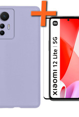 Nomfy Xiaomi 12 Lite Hoesje Siliconen Case Back Cover Met Screenprotector - Xiaomi 12 Lite Hoes Cover Silicone - Lila
