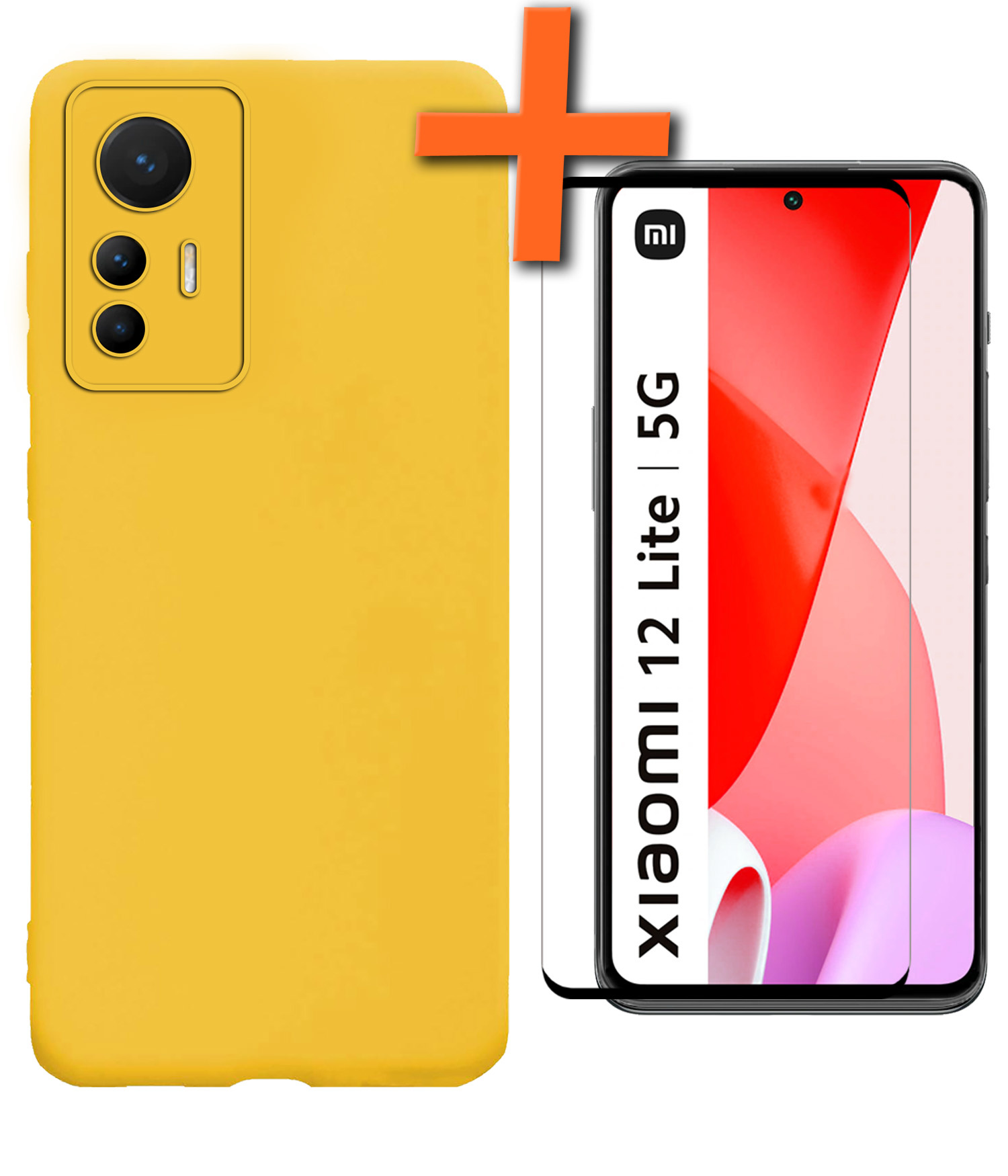 Nomfy Hoesje Geschikt voor Xiaomi 12 Lite Hoesje Siliconen Cover Case Met Screenprotector - Hoes Geschikt voor Xiaomi 12 Lite Hoes Back Case - Geel