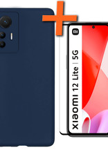 Nomfy Hoesje Geschikt voor Xiaomi 12 Lite Hoesje Siliconen Cover Case Met Screenprotector - Hoes Geschikt voor Xiaomi 12 Lite Hoes Back Case - Donkerblauw