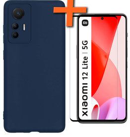 Nomfy Nomfy Xiaomi 12 Lite Hoesje Siliconen Met Screenprotector - Donkerblauw