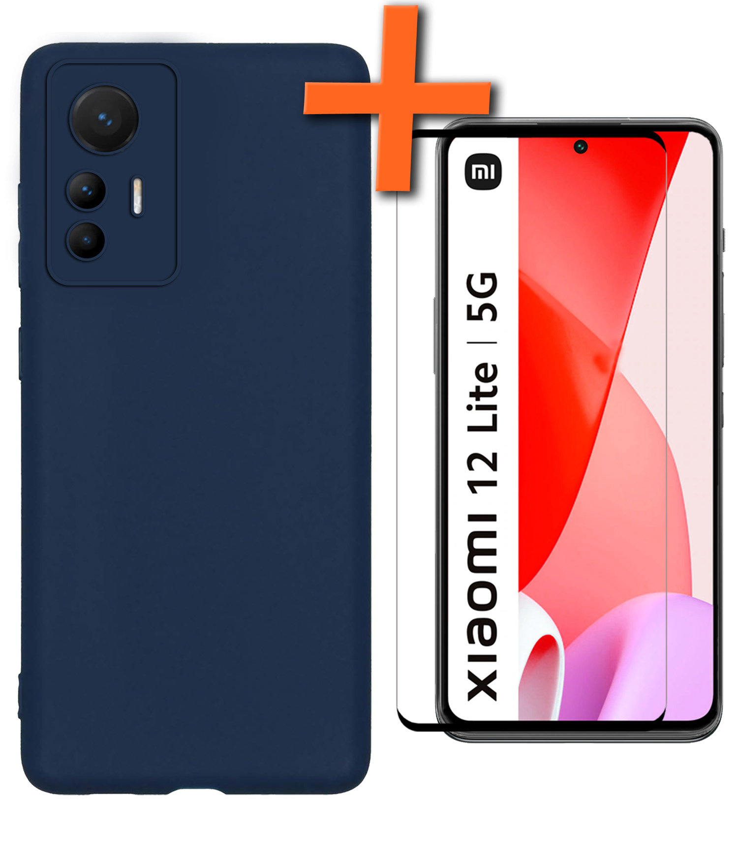 Nomfy Hoesje Geschikt voor Xiaomi 12 Lite Hoesje Siliconen Cover Case Met Screenprotector - Hoes Geschikt voor Xiaomi 12 Lite Hoes Back Case - Donkerblauw