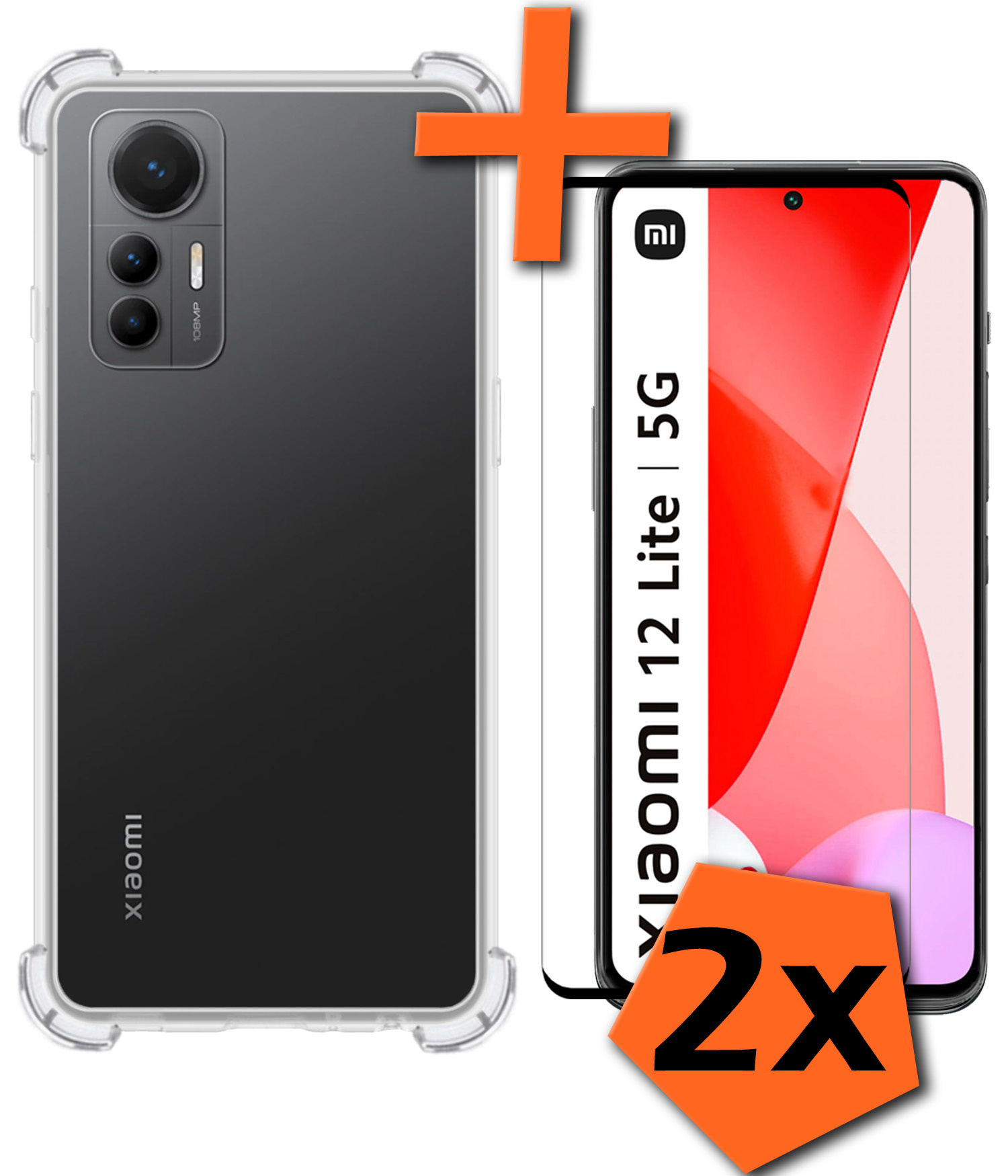 Nomfy Hoesje Geschikt voor Xiaomi 12 Lite Hoesje Shock Proof Cover Case Shockproof Met 2x Screenprotector - Hoes Geschikt voor Xiaomi 12 Lite Hoes Siliconen Back Case - Transparant