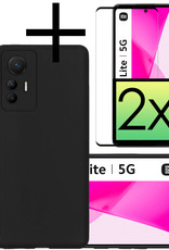 NoXx Hoes Geschikt voor Xiaomi 12 Lite Hoesje Cover Siliconen Back Case Hoes Met 2x Screenprotector - Zwart