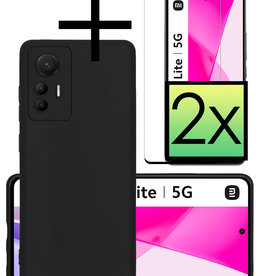 NoXx NoXx Xiaomi 12 Lite Hoesje Siliconen Met 2x Screenprotector - Zwart