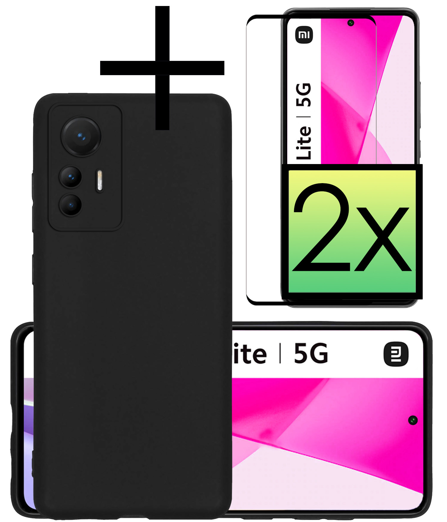 NoXx Hoes Geschikt voor Xiaomi 12 Lite Hoesje Cover Siliconen Back Case Hoes Met 2x Screenprotector - Zwart