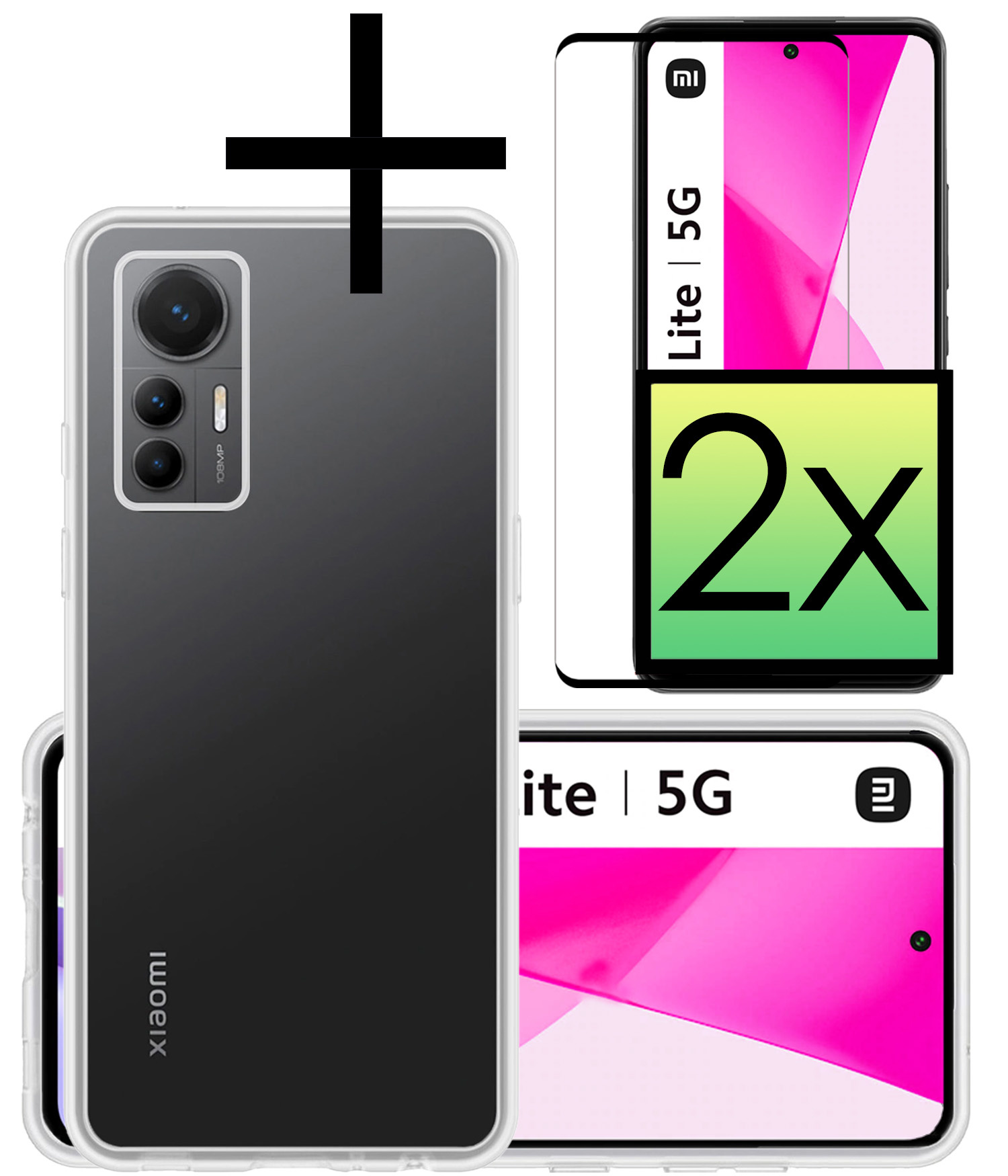 NoXx Hoes Geschikt voor Xiaomi 12 Lite Hoesje Cover Siliconen Back Case Hoes Met 2x Screenprotector - Transparant