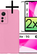 NoXx Hoes Geschikt voor Xiaomi 12 Lite Hoesje Cover Siliconen Back Case Hoes Met 2x Screenprotector - Lichtroze