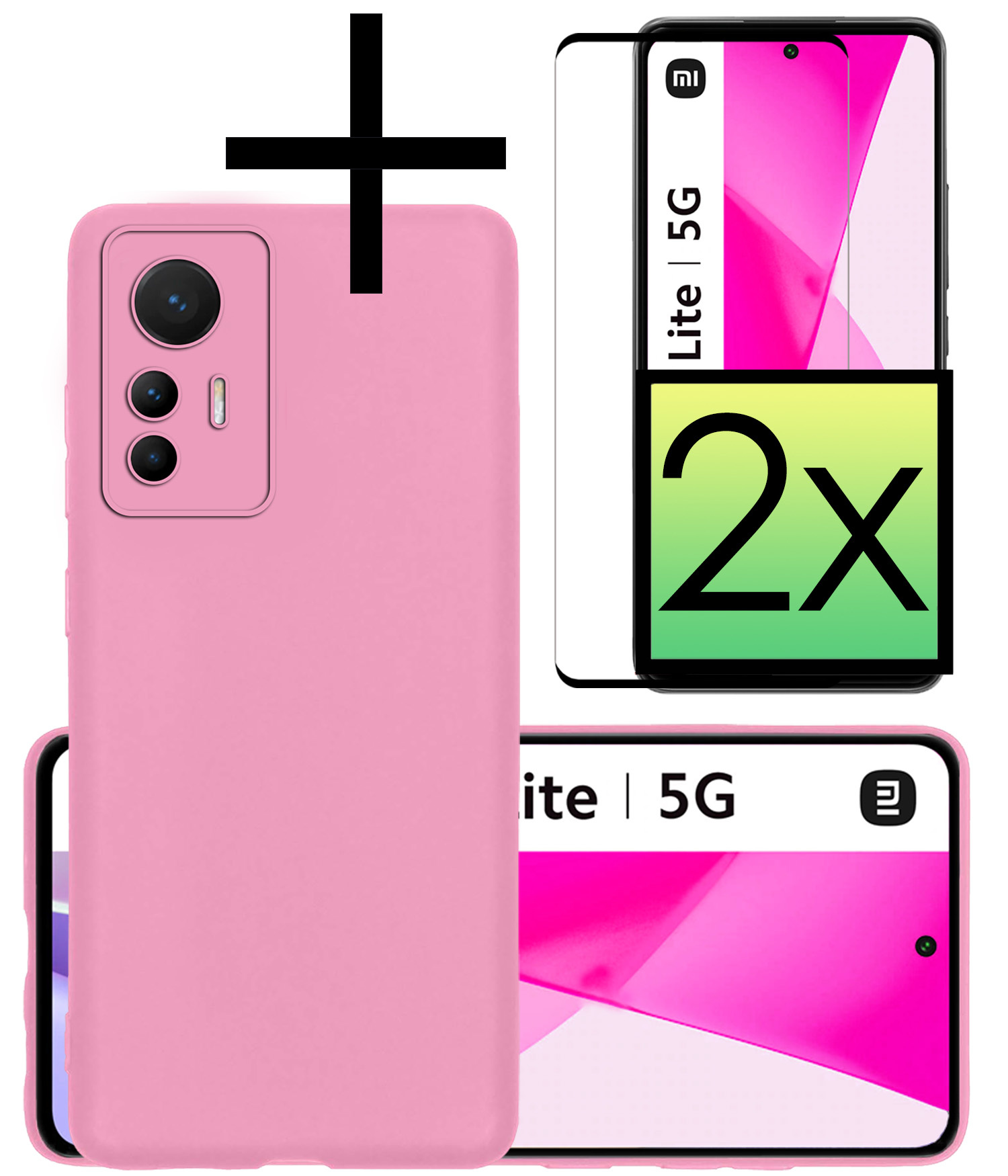 NoXx Hoes Geschikt voor Xiaomi 12 Lite Hoesje Cover Siliconen Back Case Hoes Met 2x Screenprotector - Lichtroze
