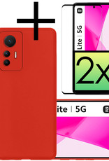 NoXx Hoes Geschikt voor Xiaomi 12 Lite Hoesje Cover Siliconen Back Case Hoes Met 2x Screenprotector - Rood