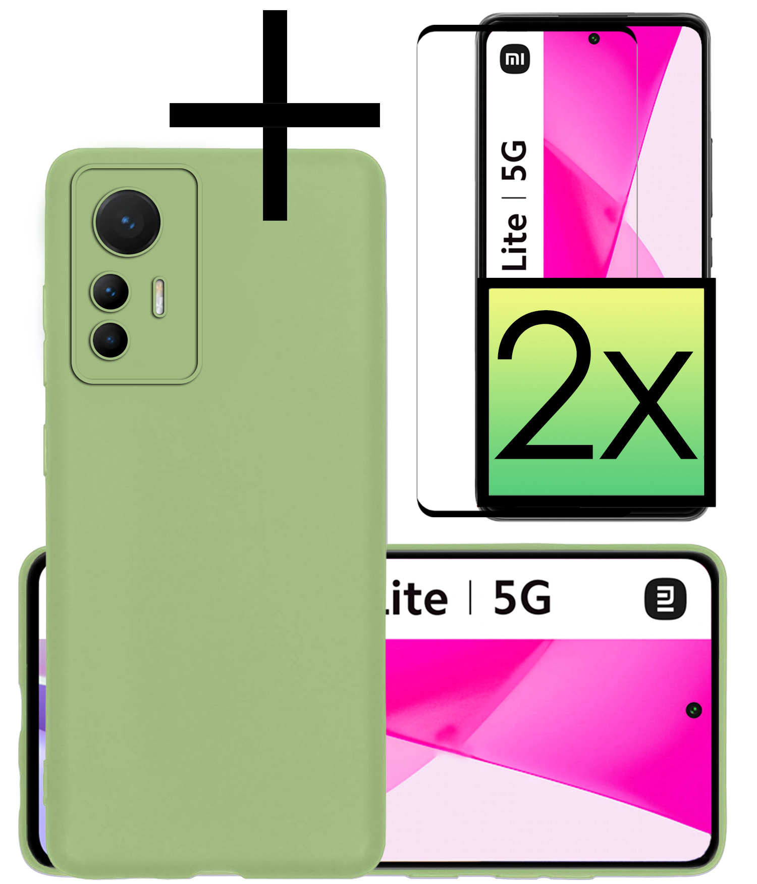 NoXx Hoes Geschikt voor Xiaomi 12 Lite Hoesje Cover Siliconen Back Case Hoes Met 2x Screenprotector - Groen