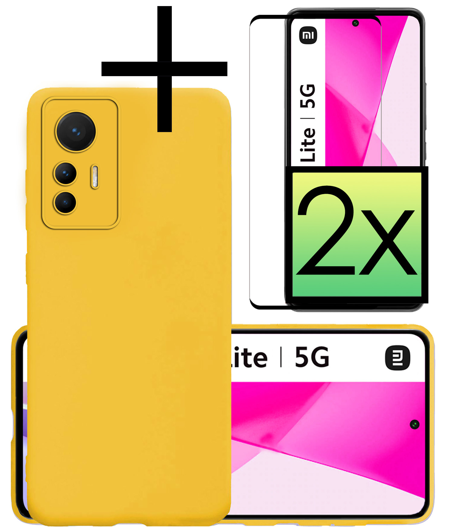 NoXx Hoes Geschikt voor Xiaomi 12 Lite Hoesje Cover Siliconen Back Case Hoes Met 2x Screenprotector - Geel