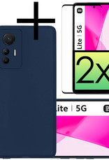 NoXx Hoes Geschikt voor Xiaomi 12 Lite Hoesje Cover Siliconen Back Case Hoes Met 2x Screenprotector - Donkerblauw