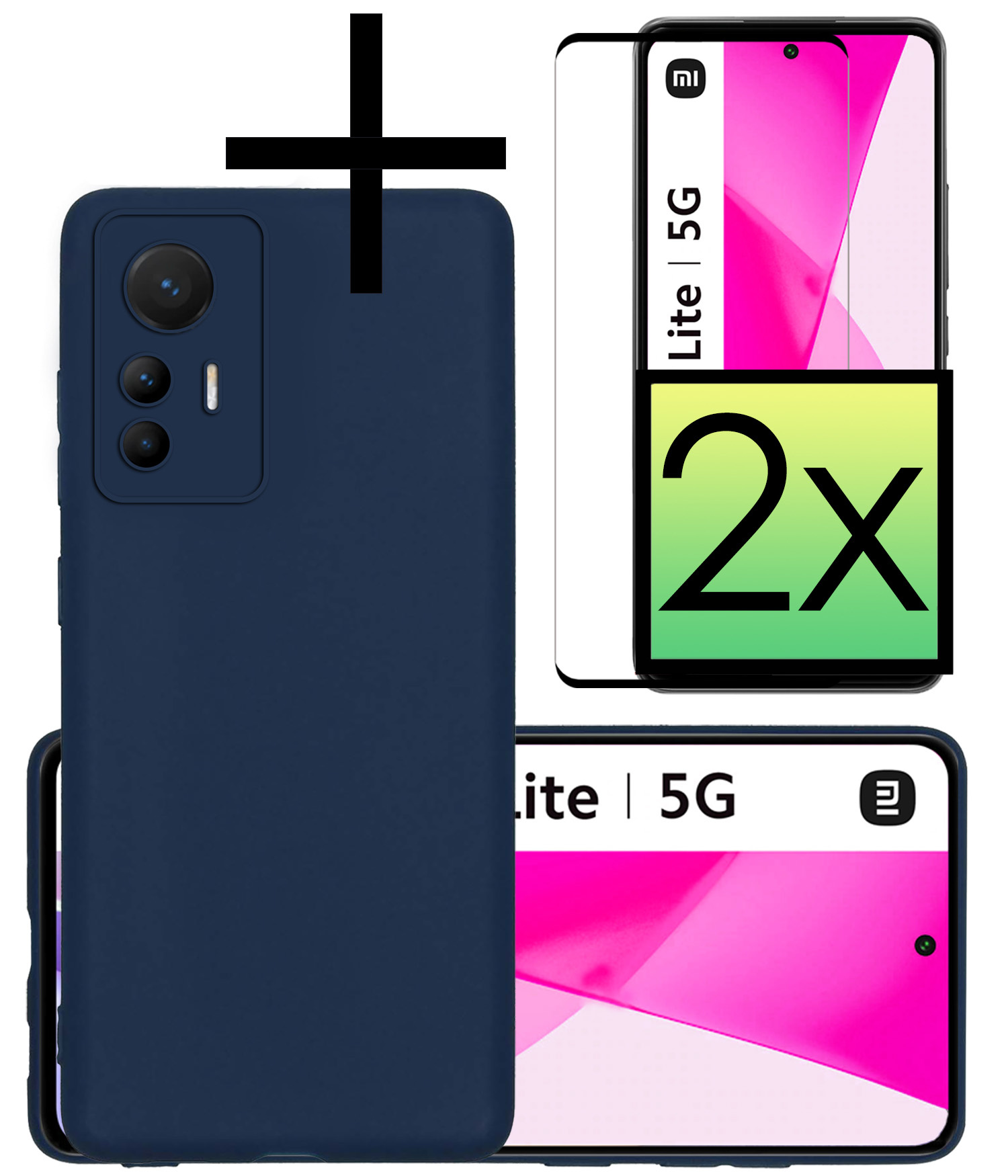 NoXx Hoes Geschikt voor Xiaomi 12 Lite Hoesje Cover Siliconen Back Case Hoes Met 2x Screenprotector - Donkerblauw