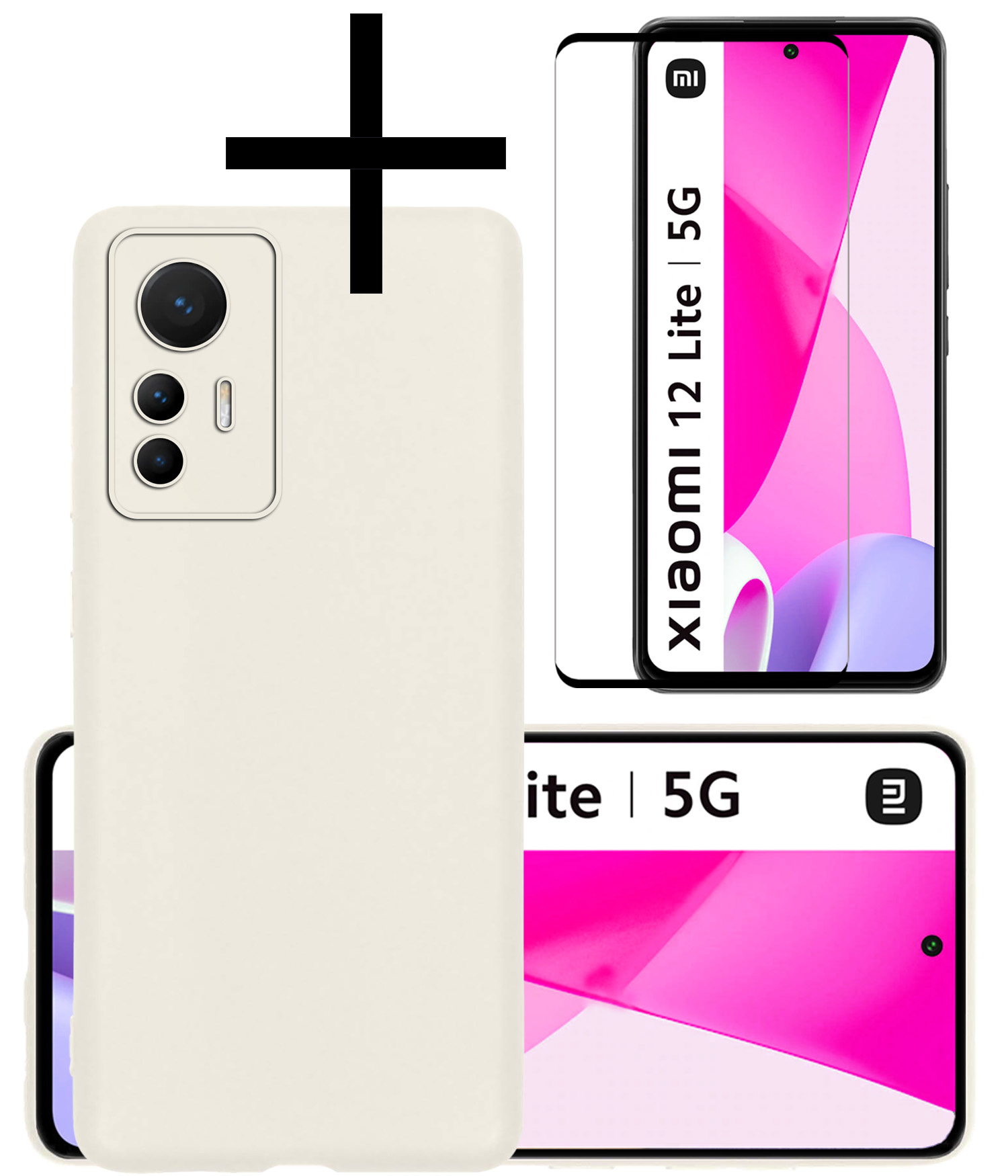 NoXx Hoes Geschikt voor Xiaomi 12 Lite Hoesje Cover Siliconen Back Case Hoes Met Screenprotector - Wit