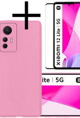 NoXx Hoes Geschikt voor Xiaomi 12 Lite Hoesje Cover Siliconen Back Case Hoes Met Screenprotector - Lichtroze