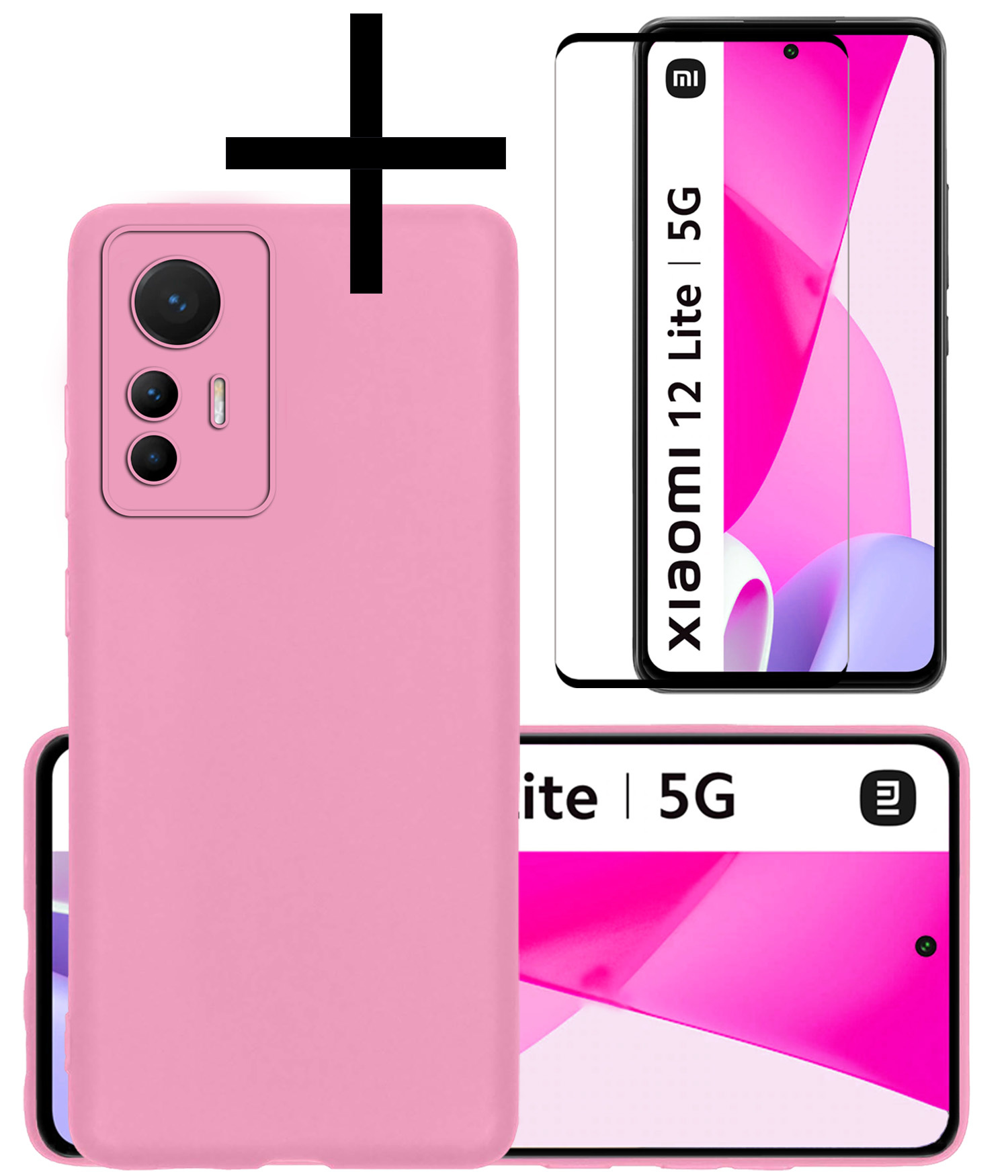 NoXx Hoes Geschikt voor Xiaomi 12 Lite Hoesje Cover Siliconen Back Case Hoes Met Screenprotector - Lichtroze