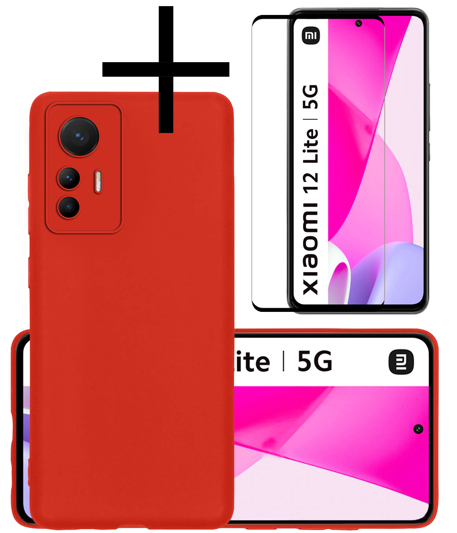 NoXx Hoes Geschikt voor Xiaomi 12 Lite Hoesje Cover Siliconen Back Case Hoes Met Screenprotector - Rood
