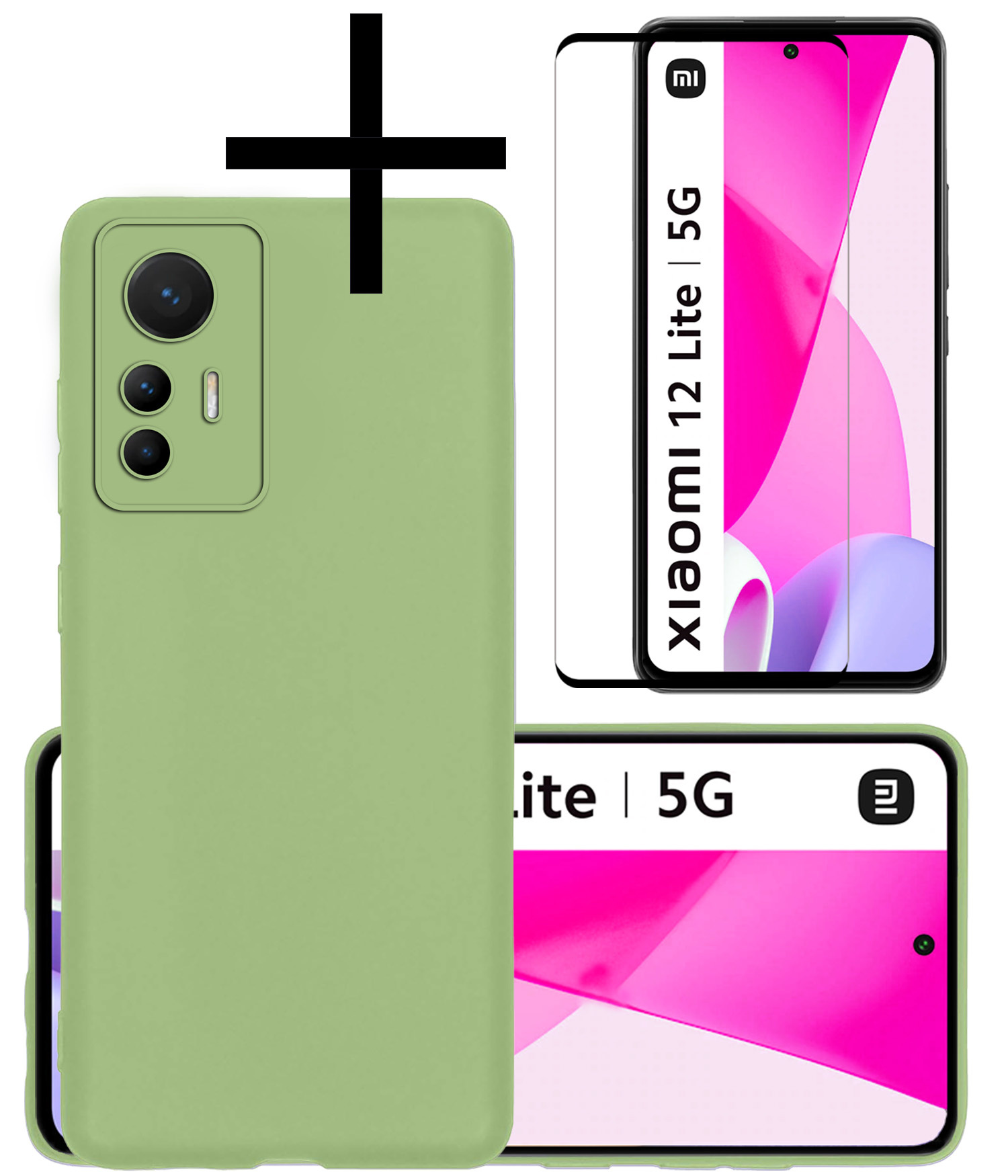 NoXx Hoes Geschikt voor Xiaomi 12 Lite Hoesje Cover Siliconen Back Case Hoes Met Screenprotector - Groen