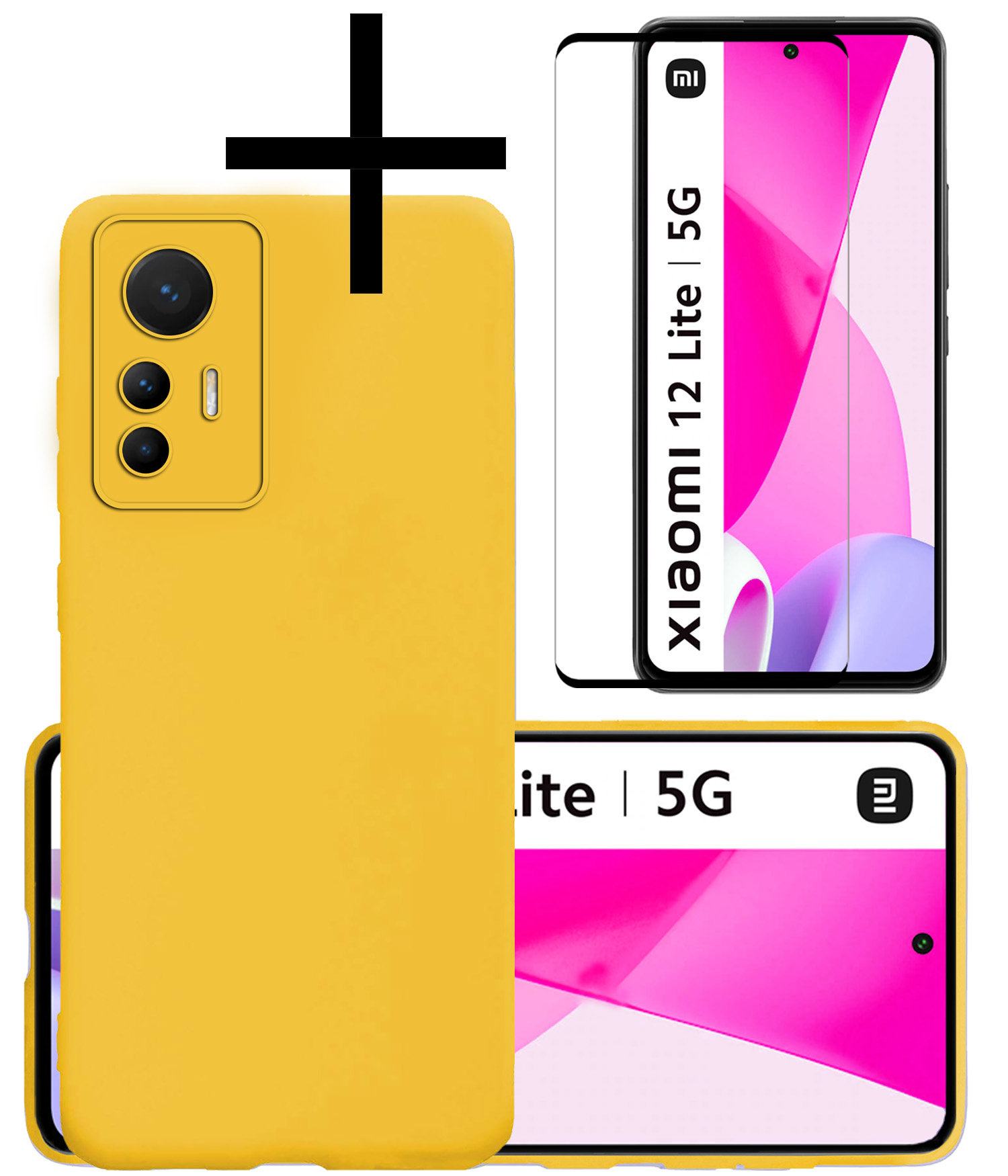 NoXx Hoes Geschikt voor Xiaomi 12 Lite Hoesje Cover Siliconen Back Case Hoes Met Screenprotector - Geel