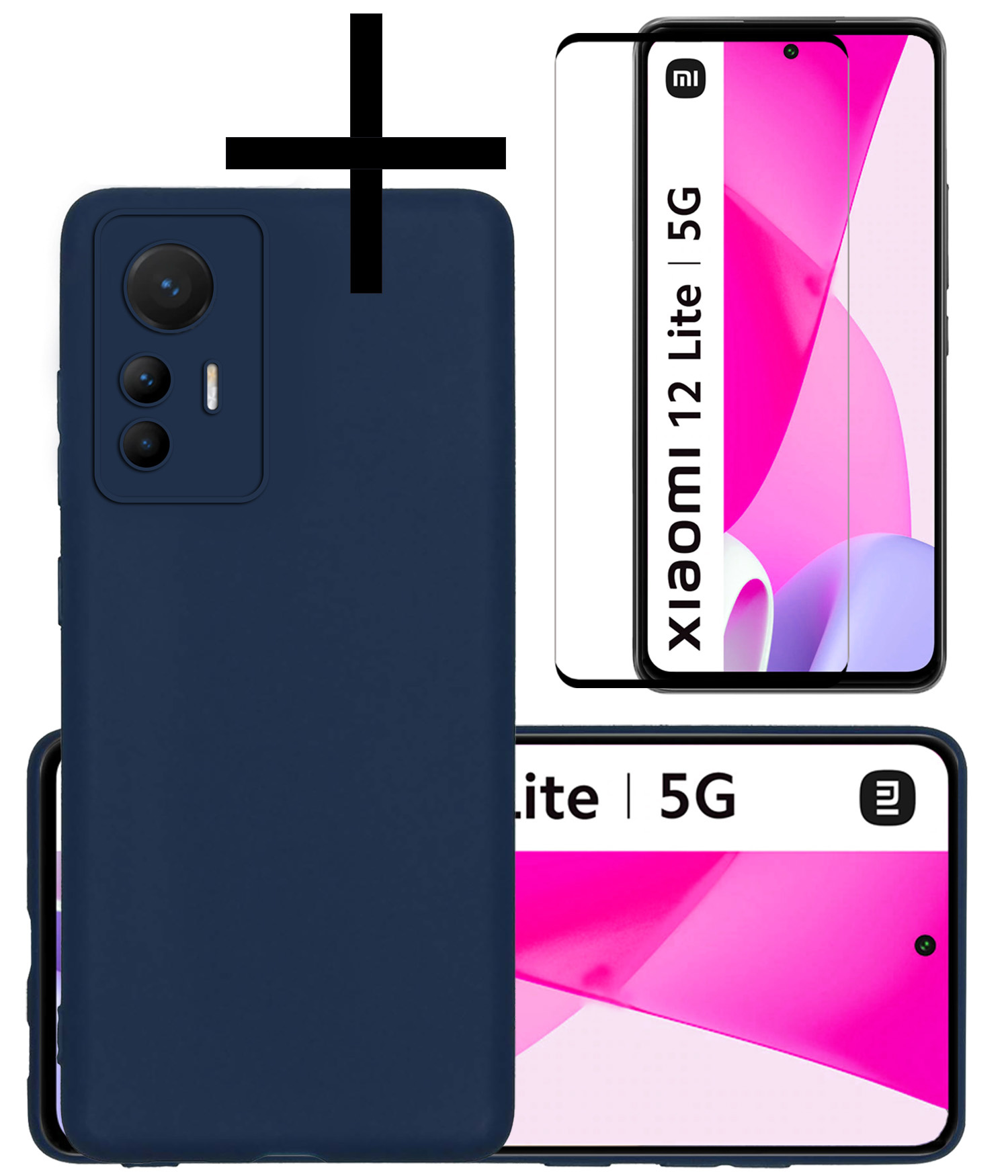 NoXx Hoes Geschikt voor Xiaomi 12 Lite Hoesje Cover Siliconen Back Case Hoes Met Screenprotector - Donkerblauw