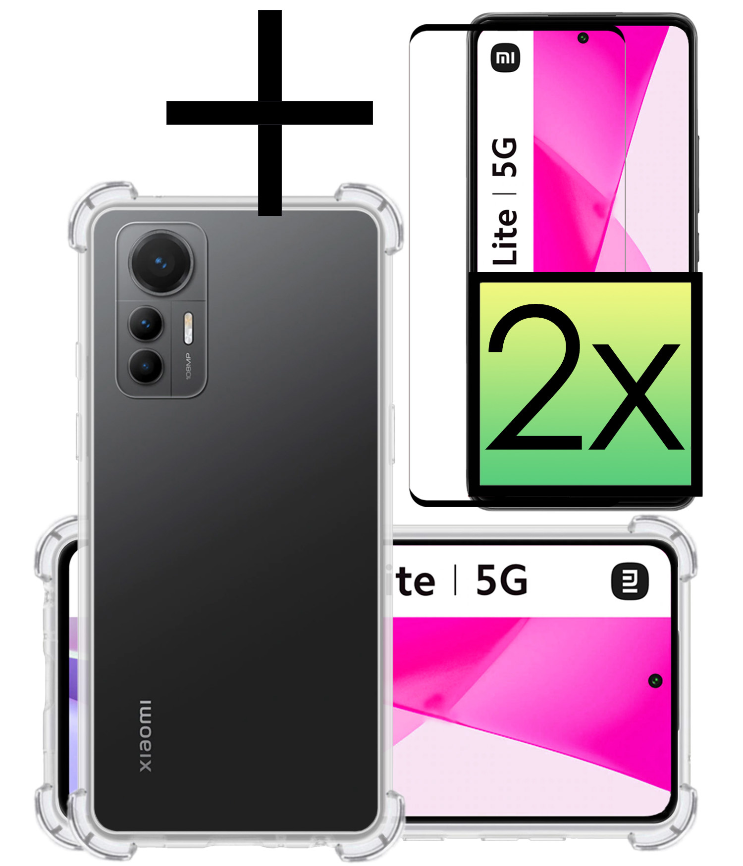 NoXx Hoes Geschikt voor Xiaomi 12 Lite Hoesje Siliconen Cover Shock Proof Back Case Shockproof Hoes Met 2x Screenprotector - Transparant