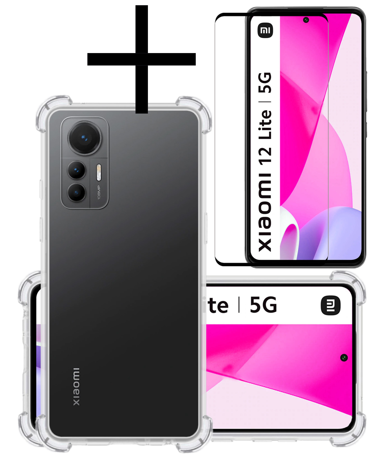 NoXx Hoes Geschikt voor Xiaomi 12 Lite Hoesje Siliconen Cover Shock Proof Back Case Shockproof Hoes Met Screenprotector - Transparant