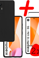 BASEY. Hoes Geschikt voor Xiaomi 12 Lite Hoesje Siliconen Back Cover Case Met 2x Screenprotector - Hoesje Geschikt voor Xiaomi 12 Lite Hoes Cover Hoesje - Zwart